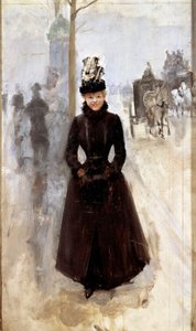 Parisisk kvinde på boulevarden eller kvinde med muffe Maleri af Jean Beraud (1849-1935) Tours fra det 19. århundrede, Musee des Beaux Arts af Jean Beraud