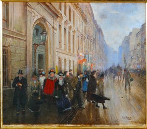 Studerende forlader konservatoriet, musikakademiet i Paris (maleri på lærred) af Jean Beraud