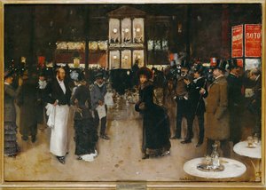 Boulevarden foran Theatre des Varietes, Paris, om natten (maleri på lærred) af Jean Beraud