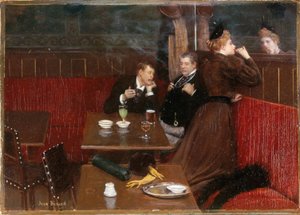 Tre figurer i en café, ca. 1890 (olie på lærred) af Jean Beraud