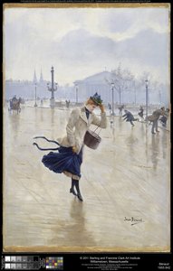 Blæsende dag, Place de la Concorde, ca. 1890 af Jean Beraud