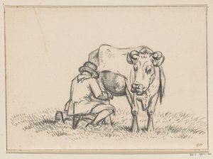 En ko bliver malket af Jean Bernard