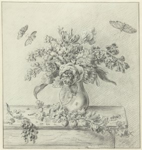 Stilleben med blomsterarrangement, frugter og insekter af Jean Bernard