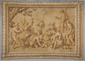 Falsk forgyldt relief med Bacchus og en offerscene