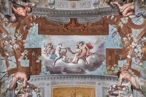 Venus giver Ariadne kronen; på skyerne giver Venus, omgivet af amoriner, Vulkans krone til Ariadne, der sidder ved siden af Bacchus.