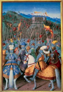 Italienske krige: Kong Ludvig XII (1462-1515) angreb Genes med sine tropper i 1507. Miniature fra "The Voyage of Genes" af Jean Marot (1450-1526) belyst af Jean Bourdichon (1457-1521) 1510 Paris, B.N. af Jean Bourdichon