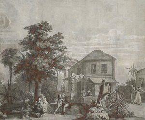 Family Time, tapetpanel fra serien "Paul et Virginie", af Dufour & Cie, ca. 1823