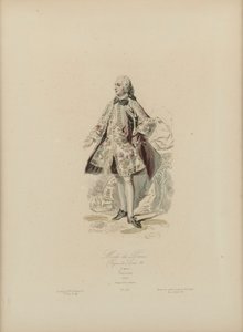 Paris-mode: Reign of Louis XV (håndfarvet gravering) af Jean Charles (1800 79) Pauquet