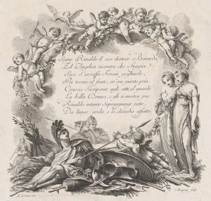 Vignette til den første sang af Roland Furieux, 1700-tallet. af Jean Charles Baquoy