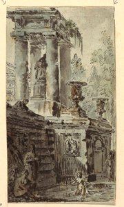 Arkitektonisk fantasi med figurer, der bader