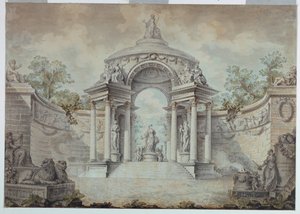 Exedra i en park dedikeret til dyderne og menneskelige aktiviteter af Jean Charles Delafosse
