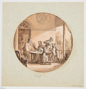 Design til en malet porcelænstallerken, café (kaffe) fra Service des Objets de Dessert (Dessertservice)
