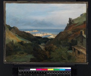 Italiensk landskab med udsigt over en havn, før 1875 af Jean Charles Joseph Rémond