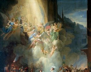 Detalje af "" Omvendelsen af Henri de Joyeuse"" (1500-tallet). Musiker engle. Maleri af Jean Charles Tardieu (1765-1830)