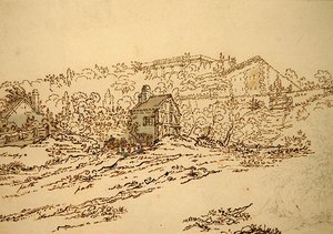 Pavillon de Musique de la Comtesse du Barry i Louveciennes, Paris (blyant, pen og blæk med akvarel på papir) af Jean Claude (attr. to) Nattes
