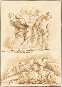 Tilbedelse af guldkalven og Kristus på Oliebjerget af Jean Claude Richard de Saint Non after Jean Honoré Fragonard after Jacopo Tintoretto