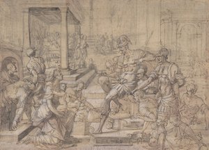 Amya anmoder Faustus om forældremyndigheden over Saint Mamas, ca.1543. af Jean Cousin