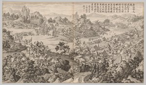 Slaget ved Kulongkui: fra Battle Scenes of the Quelling of Rebellions, ca. 1765-1774.