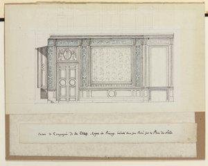 Design til vægdekorationer til Salon de Compagnie (blyant, pen & blæk og vask på papir) af Jean Desmosthene (attr. to) Dugourc