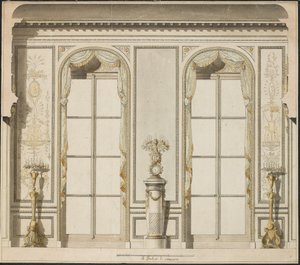 Arkitektonisk projekt for Grande Galerie på Hotel de Madame de Mazarin i Paris (pen & blæk og w/c på papir) af Jean Desmosthene Dugourc