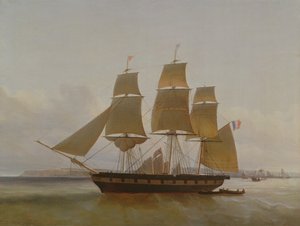 Tremastet båd i havnen i Le Havre, 1846 af Jean Dominique Drouin