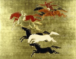 Erobring af Hesten; La Conquete du Cheval, ca. 1934 (et lakeret og forgyldt panel)