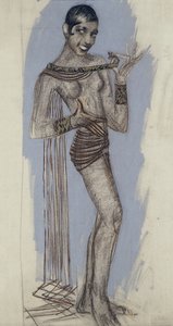 Josephine Baker - En maquette til et vigtigt lakpanel, ca. 1927 (blyant på papir) af Jean Dunand