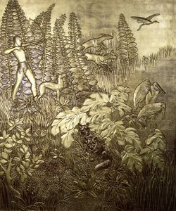 Jagten; La Chasse, ca. 1934 (forgyldt og lakeret træ) af Jean Dunand