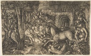En konge forfulgt af en enhjørning, fra Unicorn-serien, ca. 1555. af Jean Duvet
