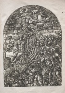 Apokalypsen: Skøgen Babylon, siddende på det syvhovedede udyr, 1546-1556. af Jean Duvet
