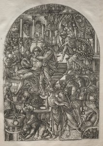 Apokalypsen: Sankt Johannes evangelistens martyrium, 1546-1556. af Jean Duvet