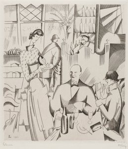 Middag på Bisto (Le diner chez le bistrot), 1923 (gravering på vævet papir)