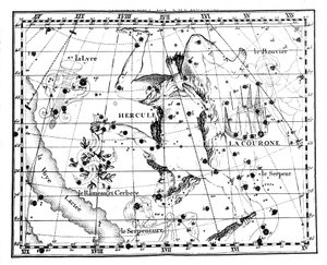 Astronomisk kort, centreret om stjernebilledet Hercules, 1775 af Jean Fortin