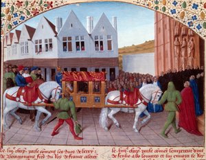 Entrée af Charles IV (1316-1378) tysk kejser i 1378 i Saint-Denis. Miniature fra "" Grandes Chronicles de France"" (Folio 442). Enlumine af Jean Fouquet (1400-tallet) af Jean Fouquet