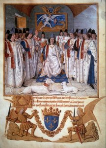 Afholdt af et kapitel af Saint Michel Ordenen omkring Ludvig XI (1423-1483) Miniature fra "Statutter of the Saint-Michel Order" af Jean Fouquet (1420-1481) 1470 Paris, B.N. af Jean Fouquet