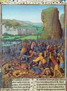 Ms Fr 247 fol.110 Israelitternes sejr over filisterne, illustration fra "Antiquites Judaiques", ca.1470