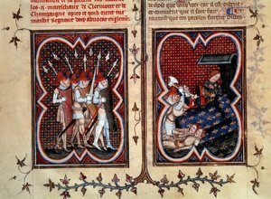 Marechauxen Robert de Clermont og Jean de Conflans blev myrdet af Etienne Marcel (1315-1358) og hans mænd i delfinen Charles (fremtidige Charles V) værelse i Palais de la cite den 22. februar af Jean Fouquet