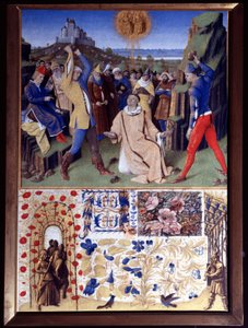 Sankt Stefans martyrdød ved stening Miniature taget fra "The Book of Hours of Etienne Chevalier" af Jean Fouquet (1420-1477/1481) af Jean Fouquet