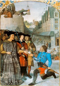 Viscount of Rochechouart modtager en kongelig budbringer. Miniature af Jean Fouquet (1420-1481) fra "The Great Chronicles of France". 1455-1460 af Jean Fouquet