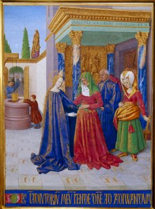 Besøg. Møde mellem Jomfru Maria og Sankt Elizabeth. Miniature i "" Les Hours d