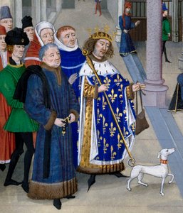 detalje af "" King Saint Louis (Louis IX (1214-1270) gør sig klar til at tage oversøisk""" Miniature fra "" Les Grandes Chronicles"" af Jean Fouquet (1420-1481), Paris, Bibliotheque de l
