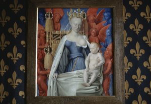 Udsigt til maleriet Madonna omgivet af serafer og keruber i Loches-slottet, Frankrig (foto) af Jean Fouquet