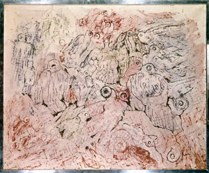 Til de 100.000 duer-maleri af Max Ernst (1891 - 1976)