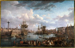 Udsigt over havnen i Brest i det 18. århundrede Maleri af Jean-Francois Hue (1751-1823) 18. århundrede