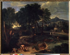""Landskab med en flok får på vejen"" (Landskab med en flok får på vejen) Maleri af Jean Francois Millet The Elder (1642-1679) Pushkin-museet fra det 17. århundrede, Moskva