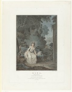 Portræt af Madame Dugazon Nina. Ak! Ak! Den elskede vender ikke tilbage (titel på objekt) af Jean Francois Janinet
