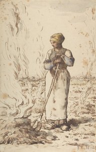 En kvinde brænder ukrudt, 1830-75 af Jean Francois Millet