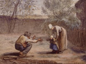 Første trin (kridt og akvarel) af Jean Francois Millet