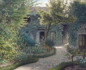 ""Theodore Rousseaus hus (1812-1867) i Barbizon"" (Theodore Rousseaus hus i Barbizon) Maleri af Jean Francois (Jean-Francois) Millet (1814-1875) Privat samling af Jean Francois Millet