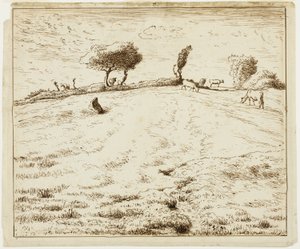 Landskab - bjergskråning i Gruchy, Normandiet af Jean-Francois Millet